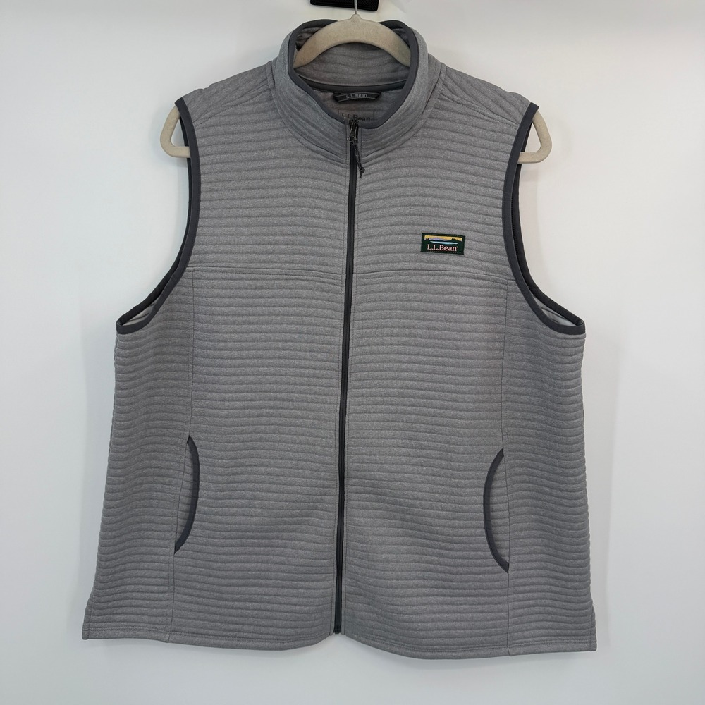 LL Bean Womens 1X Plus Gray Quilted Fleece Full Zip Mock Neck Vest 517124